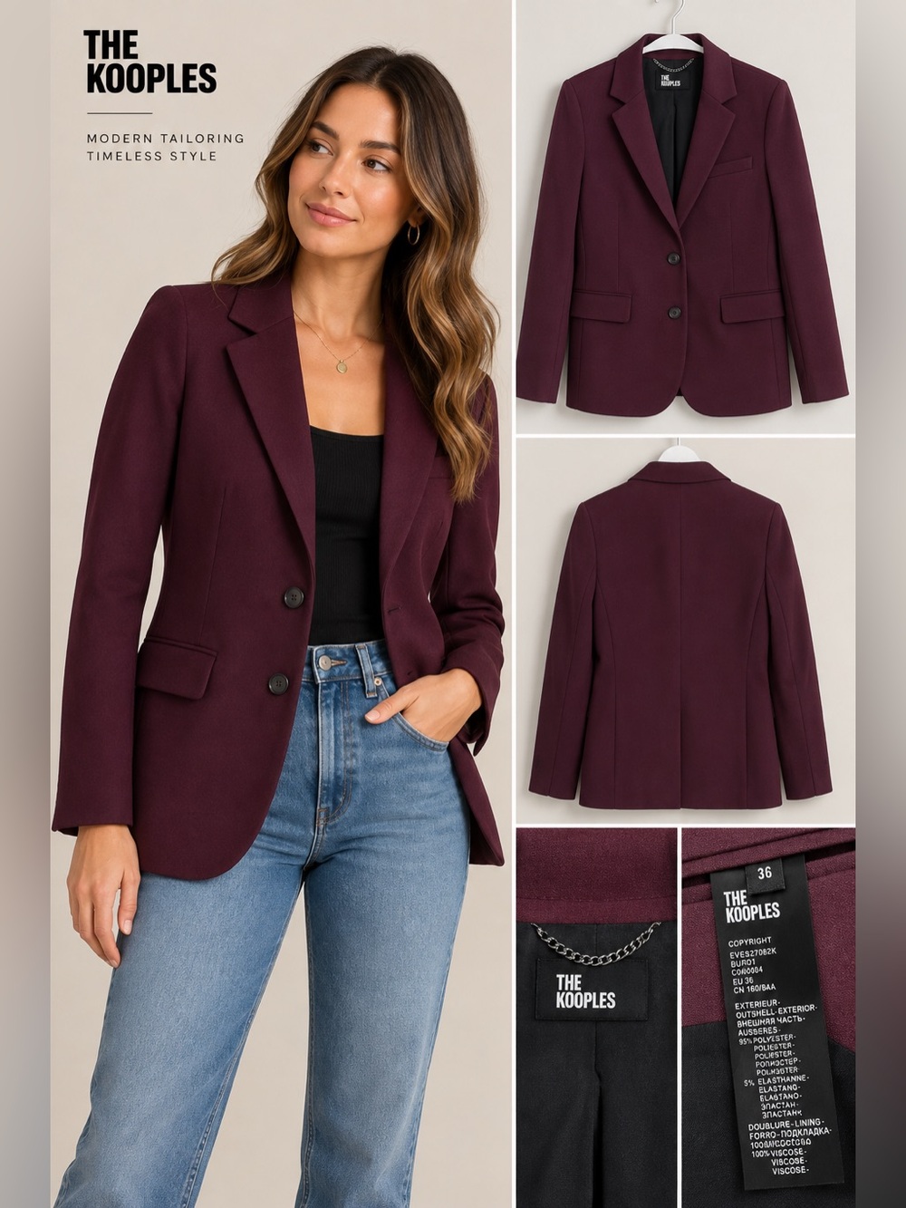 The Kooples Burgundy Eggplant Tailored Two Button Blazer Size 36 / US 4